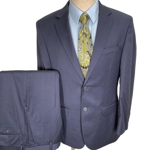 JoS A Bank Suit Men 40R 34W 32L Navy Blue 2 Button Classic Career Wool - Picture 1 of 16